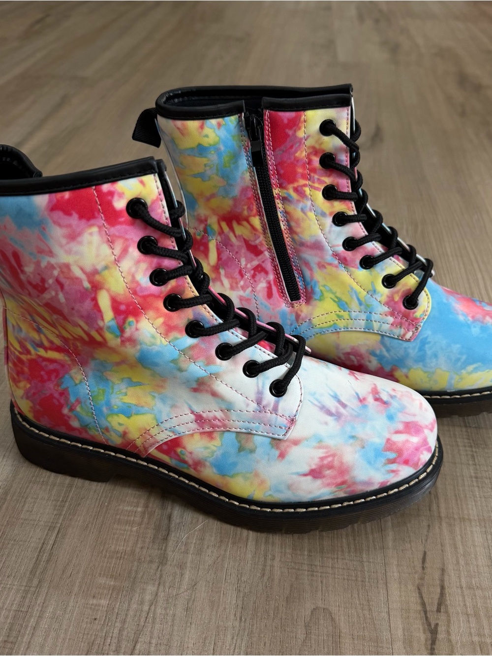 Tie-Dye Lace-Up Combat Boots for Women - Multi Color